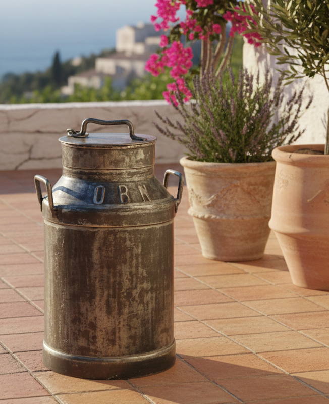 Bidon à lait ancien en fer de la marque Pourprix Lyon d'une contenance de 25 litres