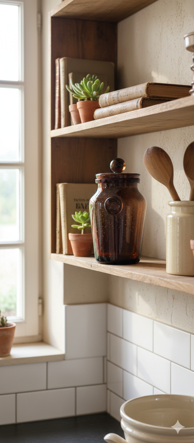 bocal en verre bullé de Biot couleur améthyste avec bouchon en liège orné d'une boule de verre