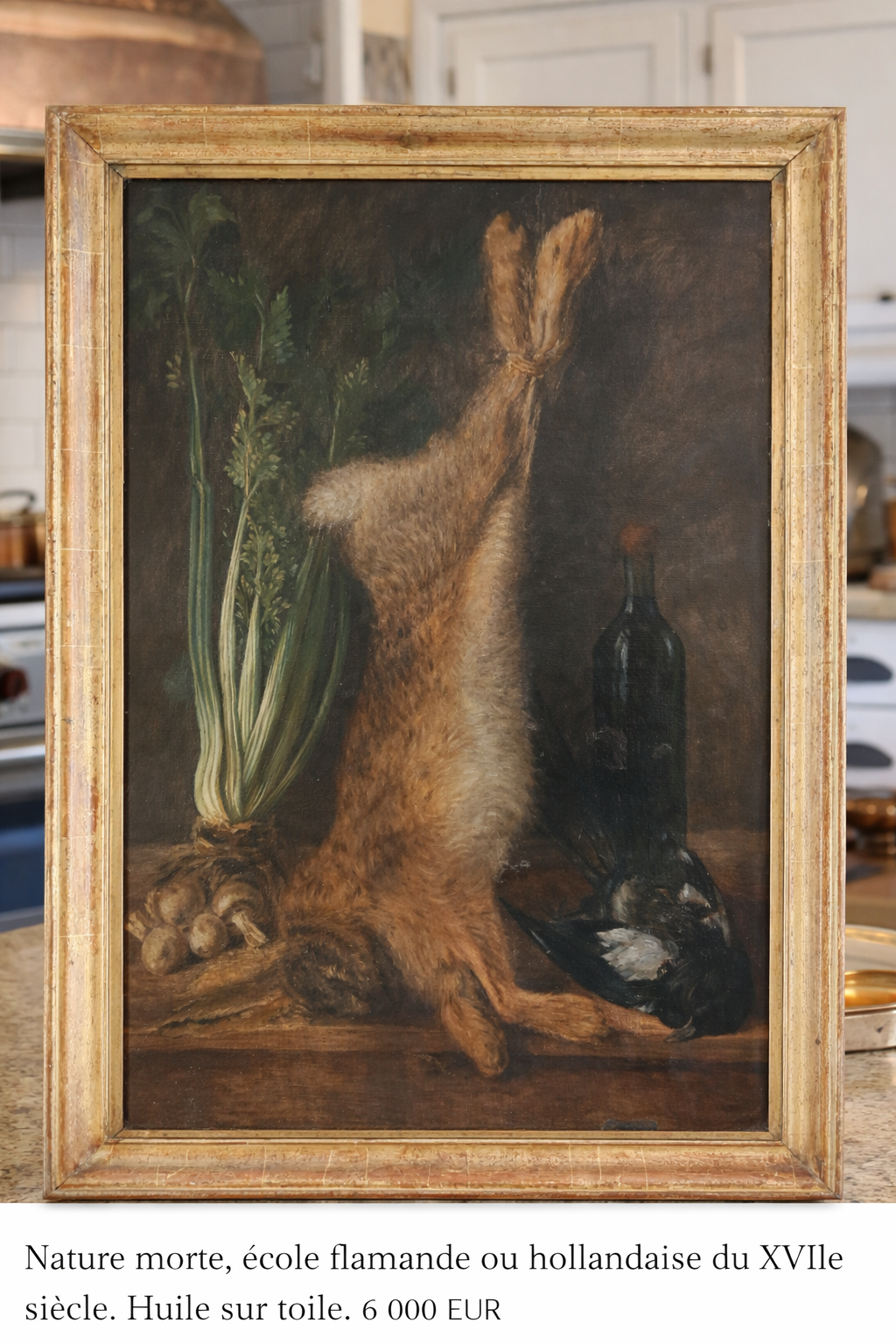 nature morte de chasse, représentant un lièvre suspendu par les pattes